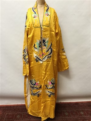 Lot 3109 - Chinese yellow robe with embroidered dragons.