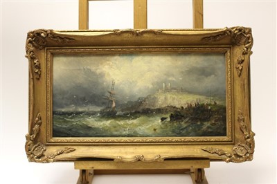 Lot 959 - William Thornley (1857-1935) oil on canvas - shipping off the coast at Scarborough, signed, in gilt frame, 21cm x 41cm 
 Provenance: Christie’s South Kensington 14th May 1998