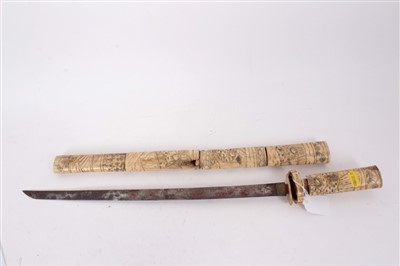 Lot 819 - Japanese carved bone Wakizashi sword