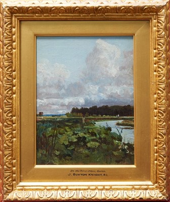 Lot 964 - John William Buxton Knight (1842-1908) pair of oils on panel - On the River Otter, Devon, signed, in glazed gilt frames, 22cm x 16cm 
 Provenance: Collection of Alfred A. Haley, Walton, Wakefield....