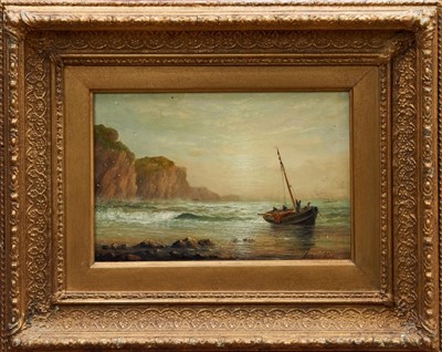 Lot 966 - William Adolphus Knell (1805-1875) oil on board - fishing boat on the shore, signed, 19cm x 29cm 
 Provenance: Christie’s South Kensington 14th May 1998