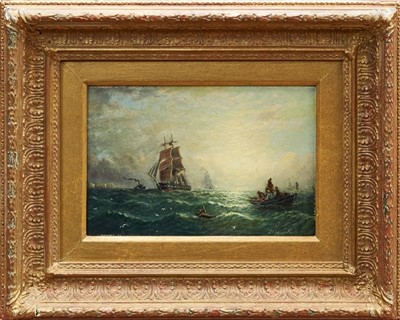 Lot 967 - William Adolphus Knell (1805-1875) oil on board - shipping off the coast, signed, 19cm x 29cm 
 Provenance: Christie’s South Kensington 14th May 1998