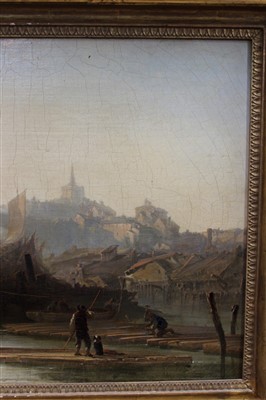 Lot 968 - James Baker Pyne (1800-1870) oil on canvas - Rochester from the river, label verso, in gilt frame, 44cm x 84cm 
 Provenance: Christie’s 6th November 1997