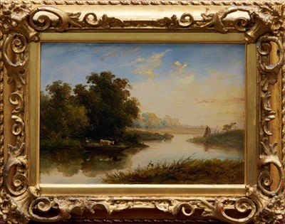 Lot 971 - George Vincent (1796-1831) oil on board - cattle in a river ferry, in gilt frame, 17cm x 24.5cm