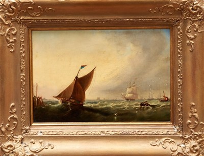 Lot 973 - 19th century Dutch school oil on canvas - vessels off the coast, in gilt frame, 22cm x 32cm