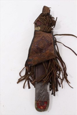 Lot 3778 - Fijian tribal throwing club or knobkerrie, 36cm long, together with ornamental tribal presentation knife and sheath