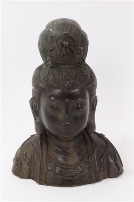 Lot 724 - Indo-Chinese bronze bust of Buddha, 22cm high