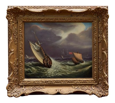 Lot 977 - 19th century English school oil on canvas - shipping in squally seas, initialled S.W and dated 1830, in gilt frame, 23cm x 28cm 
 Provenance: Christie’s South Kensington 16th May 1990