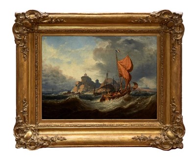 Lot 978 - William Garthwaite (1821-1899) oil on canvas - French trawlers coming into harbour, signed and dated ‘86, in gilt frame, 29cm x 39cm 
 Provenance: Christie’s South Kensington 14th May 1998