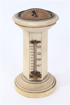 Lot 735 - Miniature 19th century ivory desk sundial, 11cm high