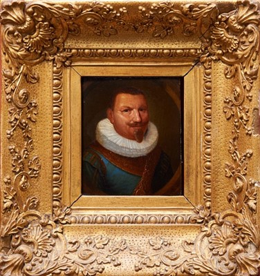 Lot 983 - Late 17th century Dutch school oil on panel - portrait of a nobleman in white ruff, in gilt frame, 14cm x 12cm