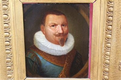 Lot 983 - Late 17th century Dutch school oil on panel - portrait of a nobleman in white ruff, in gilt frame, 14cm x 12cm