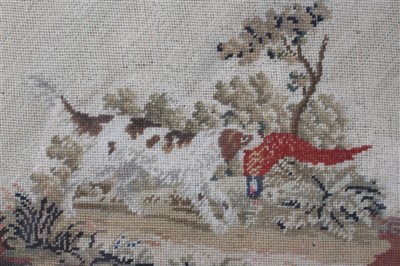 Lot 947 - Victorian needlework panel depicting a spaniel with dead pheasant, in rosewood frame, 18cm x 22cm