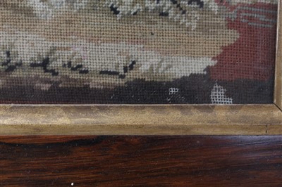 Lot 947 - Victorian needlework panel depicting a spaniel with dead pheasant, in rosewood frame, 18cm x 22cm