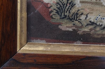 Lot 947 - Victorian needlework panel depicting a spaniel with dead pheasant, in rosewood frame, 18cm x 22cm