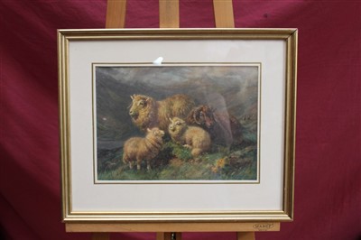 Lot 1046 - William R. C. Watson (fl.1890-1898) watercolour - sheep in a Highland landscape, signed, in gilt frame, 26cm x 36cm