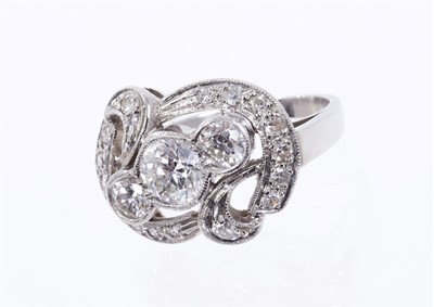 Lot 457 - Art Deco-style diamond three stone ring, estimated total diamond weight 1.40cts