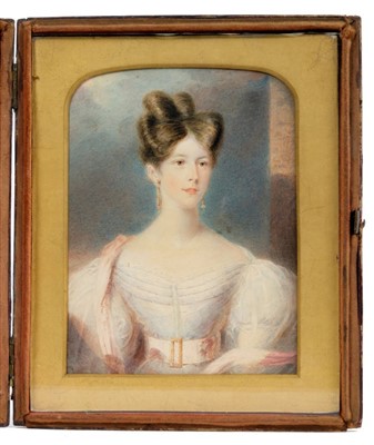 Lot 750 - English School, circa 1840, miniature portrait on ivory of a lady, possibly an actress