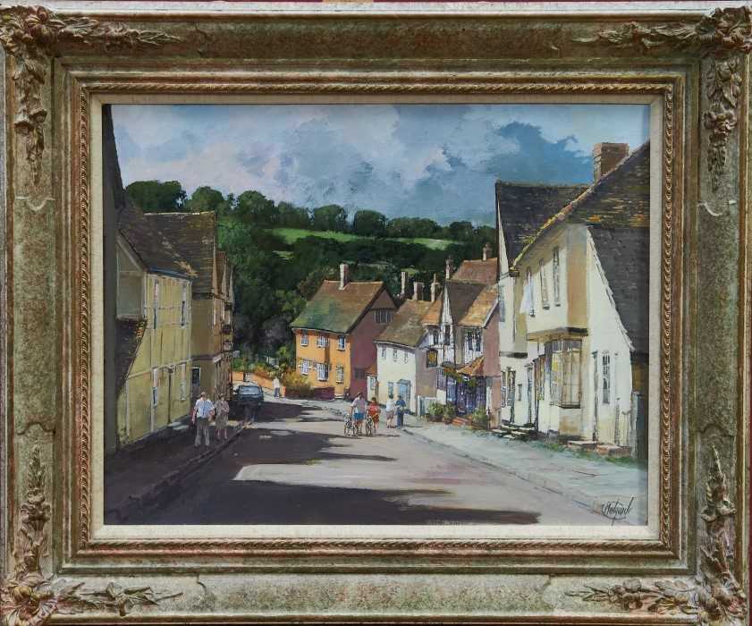 Lot 1085 - Clive Madgwick - acrylic on canvas, Kersey high street