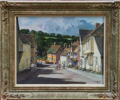 Lot 1085 - Clive Madgwick - acrylic on canvas, Kersey high street