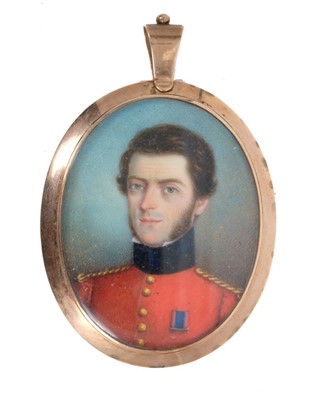 Lot 756 - English School, mid-19th century, miniature on ivory of an Officer named as Charles Wake