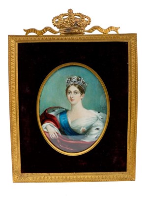 Lot 744 - Attributed to William Fowler, (1796-1880), portrait miniature on ivory of Queen Victoria