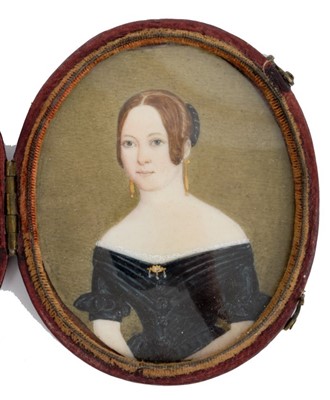 Lot 752 - English School, circa 1800, portrait miniature on ivory of lady in black dress