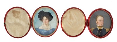 Lot 755 - French School, early 19th century, pair of miniature portraits on ivory of an officer and his wife