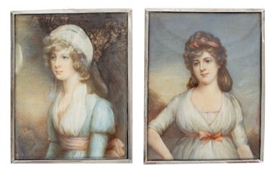 Lot 740 - After Hoppner (1758-1810), pair of miniature portraits on ivory