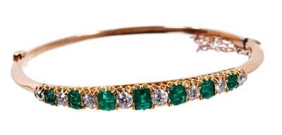 Lot 473 - Victorian emerald and diamond bangle, emeralds 1.89cts, estimated total diamond weight 1.36cts