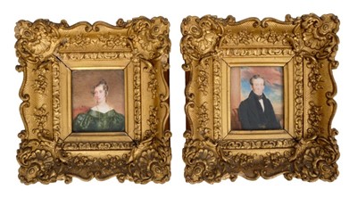 Lot 761 - English School, circa 1825, pair of portrait miniatures of a lady and gentleman