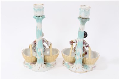 Lot 67 - Pair late 19th century Dresden porcelain candlesticks