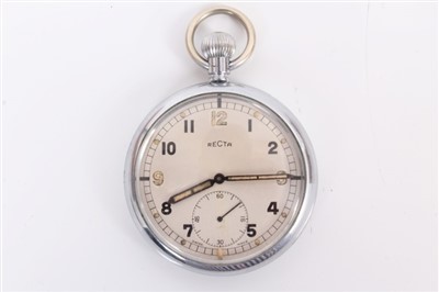 Lot 535 - Second World War Period Recta Military pocket watch, with Arabic numeral dial, luminous painted hands and hour markers and subsidiary second