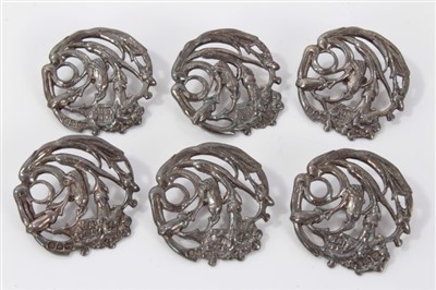 Lot 3211 - Set of Six Art Nouveau silver buttons