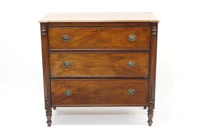 Lot 1351 - 19th century mahogany chest of drawers, having three long graduated drawers between projecting split pilaster ornament, raised on spool feet, 92cm wide x 43cm deep x 91cm high