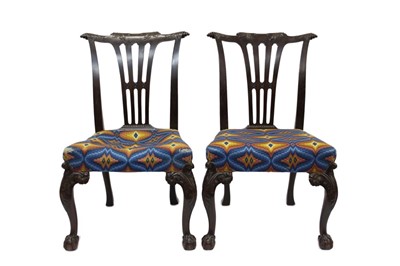 Lot 1349 - Good pair of Chippendale-style mahogany dining chairs