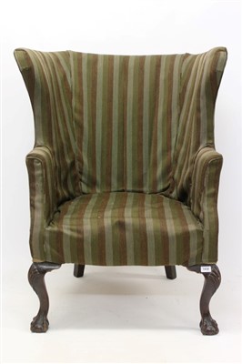 Lot 1353 - George III-style tub chair, barrel back raised on shell carved cabriole legs and claw and ball feet