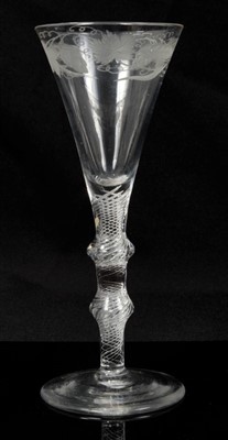 Lot 82 - 18th century wine glass with vine engraved trumpet bowl