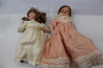 Lot 2711 - Dolls bisques head marked Armand Marseille 390, blue sleeping eyes, open mouth top two teeth showing, painted brows, lashes and lips. Composite body and bent limbs. Plus one similar no. 996