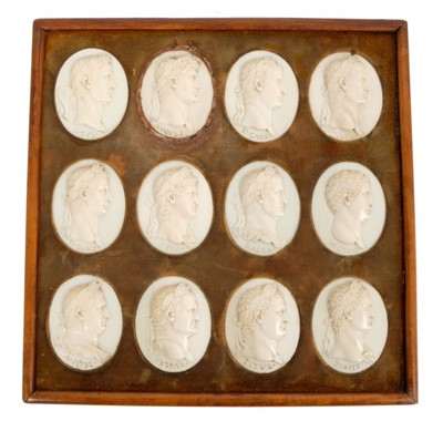 Lot 789 - Set of twelve early 19th Italian Grand Tour carved ivory medallions depicting the twelve Caesars