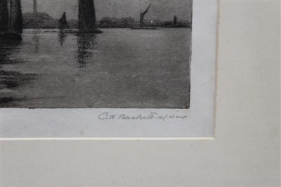 Lot 57 - Charles Henry Baskett (1872-1953) signed aquatint - Halfway Reach, in glazed frame, 16cm x 29cm