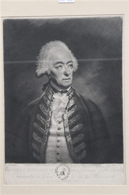 Lot 1194 - L. F. Abbot 18th century mezzotint by Henry Hudson - portrait of Robert Roddam Esq. Vice Admiral of the Red, published 1789, in glazed frame, 39cm x 28cm