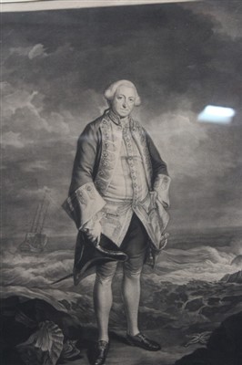 Lot 1199 - J. Reynolds 18th century mezzotint by J. McArdell - portrait of The Honourable Edward Boscawen, Admiral of the Blue Squadron of His Majesty’s Fleet, 1758, in glazed frame, 52cm x 37cm