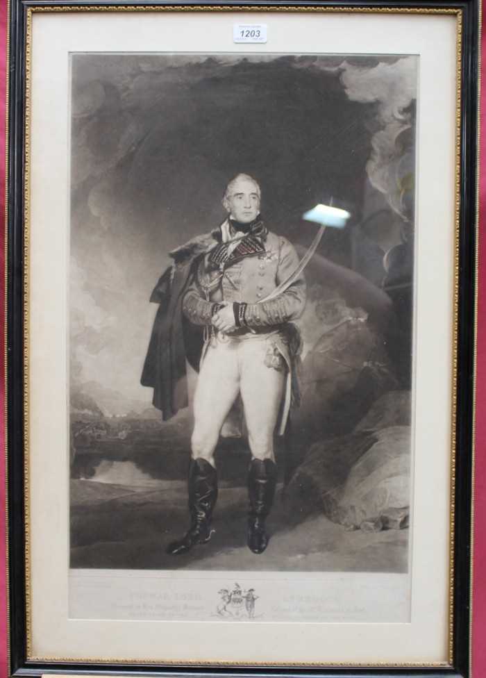 Lot 1203 - Sir Thomas Lawrence early 19th century mezzotint by Thomas Hodgetts - portrait of Thomas, Lord Lynedoch, circa 1800, in glazed frame, 65cm x 40cm