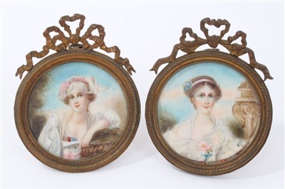 Lot 815 - Pair of late 19th / early 20th century French portrait miniatures on ivory