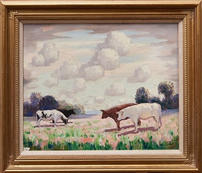 Lot 156 - *Norman Lloyd (1894-1983) oil on canvas - cattle grazing, signed, in gilt frame, 44cm x 54cm