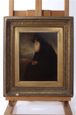 Lot 1419 - Howson Rutherford Foulger, late 19th century oil on board - a seated monk, in gilt frame, 24cm x 20cm 
 Exhibited: The National Artistic Union Exhibition