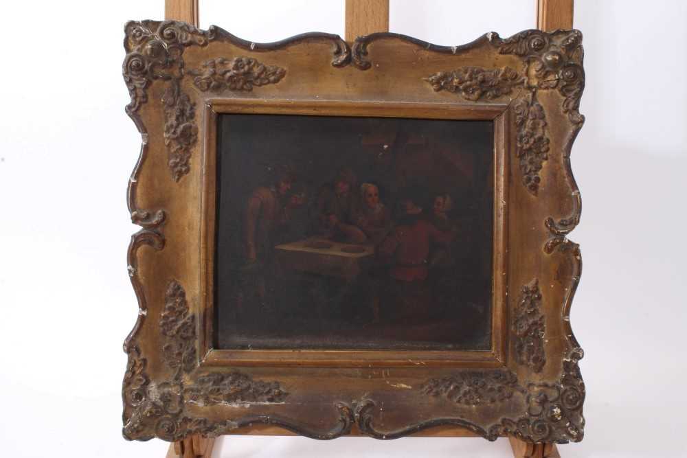 Lot 44 - 19th century Dutch school oil on tin panel - figures in an interior seated at a table, in gilt frame, 16cm x 19cm