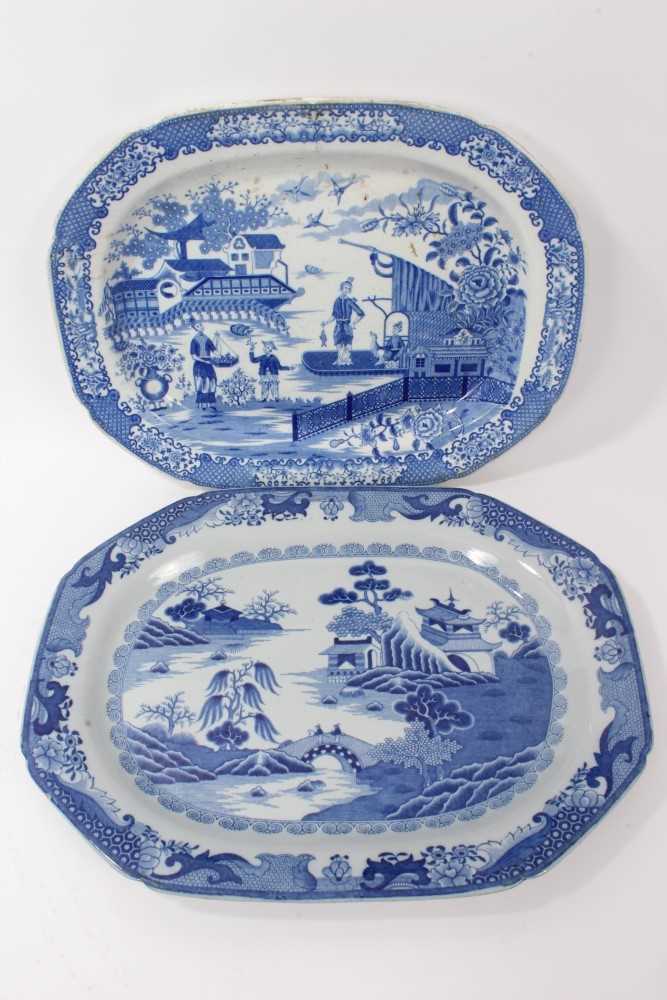 Lot 140 - Early 19th century pearlware ashet with Fisherman-type pattern and another