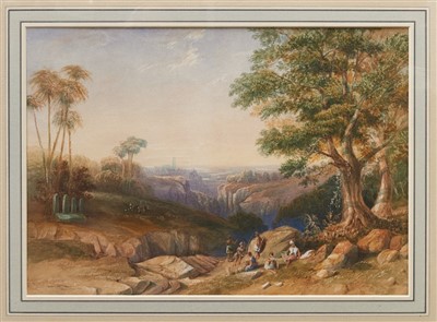 Lot 1003 - John Wilson Carmichael (1799-1868) pencil, watercolour and bodycolour - Greeks in the hills above Athens, signed and dated 1836, in glazed gilt frame, 36cm x 51cm